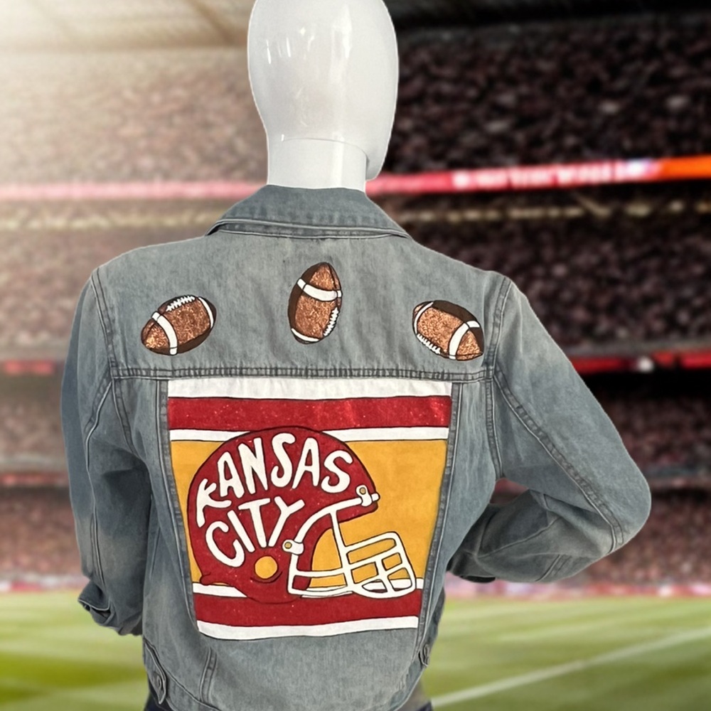 Kansas City Chiefs Hand-Painted Denim Jacket – NFL Fan Apparel - Football art